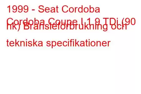 1999 - Seat Cordoba
Cordoba Coupe I 1.9 TDi (90 hk) Bränsleförbrukning och tekniska specifikationer