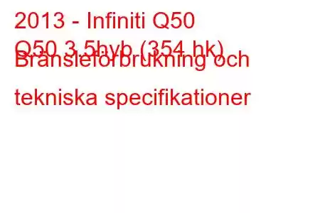 2013 - Infiniti Q50
Q50 3.5hyb (354 hk) Bränsleförbrukning och tekniska specifikationer