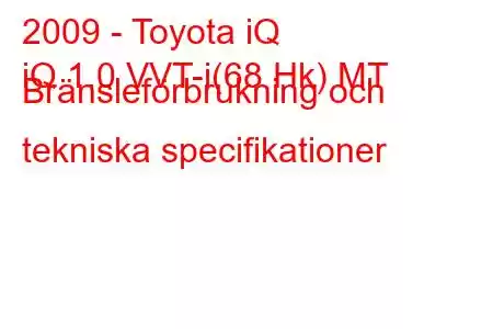 2009 - Toyota iQ
iQ 1.0 VVT-i(68 Hk) MT Bränsleförbrukning och tekniska specifikationer