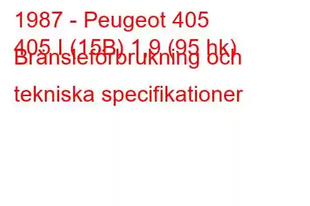 1987 - Peugeot 405
405 I (15B) 1,9 (95 hk) Bränsleförbrukning och tekniska specifikationer