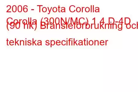 2006 - Toyota Corolla
Corolla (300N/MC) 1.4 D-4D (90 hk) Bränsleförbrukning och tekniska specifikationer