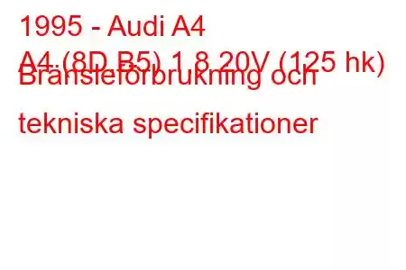 1995 - Audi A4
A4 (8D,B5) 1,8 20V (125 hk) Bränsleförbrukning och tekniska specifikationer