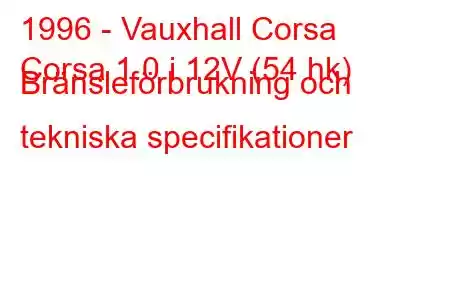 1996 - Vauxhall Corsa
Corsa 1.0 i 12V (54 hk) Bränsleförbrukning och tekniska specifikationer