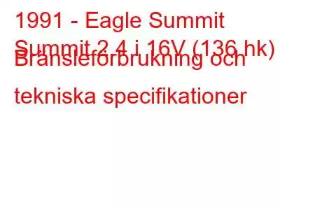 1991 - Eagle Summit
Summit 2.4 i 16V (136 hk) Bränsleförbrukning och tekniska specifikationer