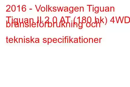 2016 - Volkswagen Tiguan
Tiguan II 2.0 AT (180 hk) 4WD bränsleförbrukning och tekniska specifikationer