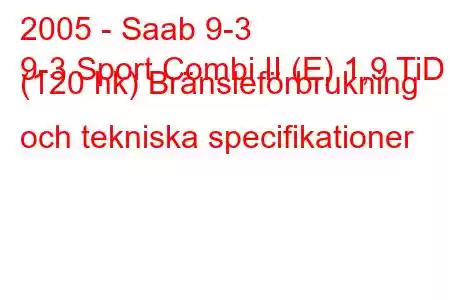 2005 - Saab 9-3
9-3 Sport Combi II (E) 1,9 TiD (120 hk) Bränsleförbrukning och tekniska specifikationer