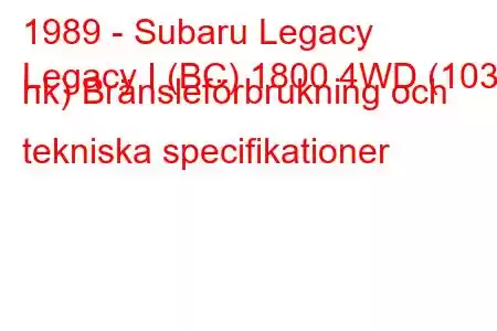 1989 - Subaru Legacy
Legacy I (BC) 1800 4WD (103 hk) Bränsleförbrukning och tekniska specifikationer