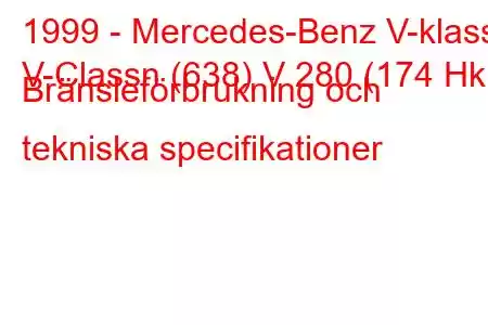 1999 - Mercedes-Benz V-klass
V-Classn (638) V 280 (174 Hk) Bränsleförbrukning och tekniska specifikationer