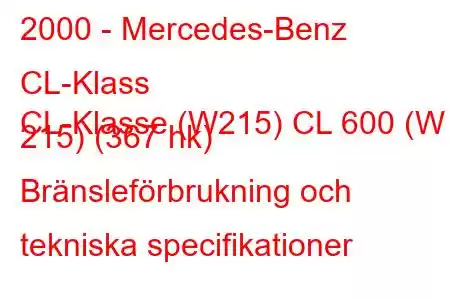 2000 - Mercedes-Benz CL-Klass
CL-Klasse (W215) CL 600 (W 215) (367 hk) Bränsleförbrukning och tekniska specifikationer