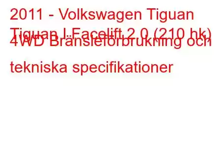 2011 - Volkswagen Tiguan
Tiguan I Facelift 2.0 (210 hk) 4WD Bränsleförbrukning och tekniska specifikationer