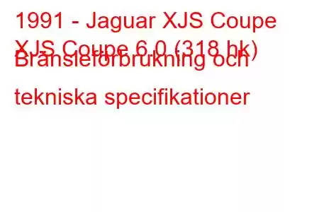 1991 - Jaguar XJS Coupe
XJS Coupe 6.0 (318 hk) Bränsleförbrukning och tekniska specifikationer