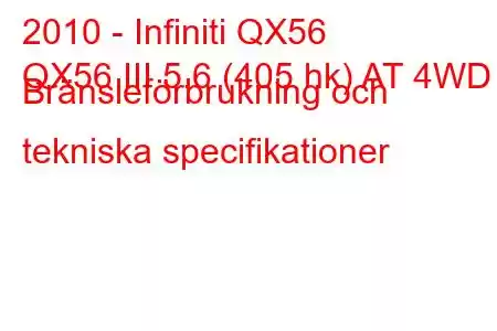 2010 - Infiniti QX56
QX56 III 5.6 (405 hk) AT 4WD Bränsleförbrukning och tekniska specifikationer