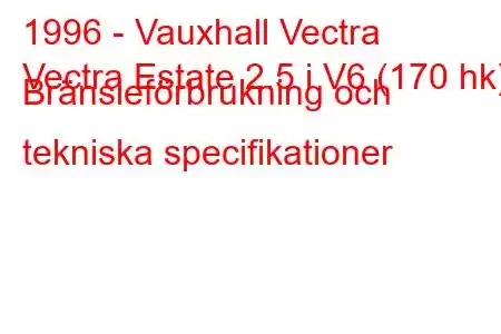 1996 - Vauxhall Vectra
Vectra Estate 2.5 i V6 (170 hk) Bränsleförbrukning och tekniska specifikationer