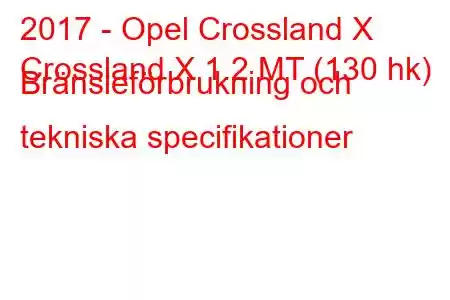 2017 - Opel Crossland X
Crossland X 1.2 MT (130 hk) Bränsleförbrukning och tekniska specifikationer