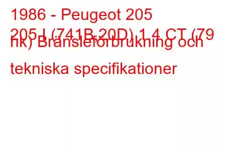 1986 - Peugeot 205
205 I (741B,20D) 1,4 CT (79 hk) Bränsleförbrukning och tekniska specifikationer