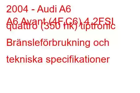 2004 - Audi A6
A6 Avant (4F,C6) 4.2FSI quattro (350 hk) tiptronic Bränsleförbrukning och tekniska specifikationer