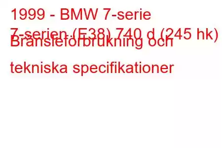 1999 - BMW 7-serie
7-serien (E38) 740 d (245 hk) Bränsleförbrukning och tekniska specifikationer