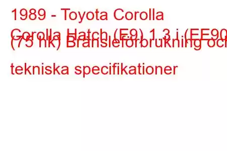 1989 - Toyota Corolla
Corolla Hatch (E9) 1.3 i (EE90) (75 hk) Bränsleförbrukning och tekniska specifikationer