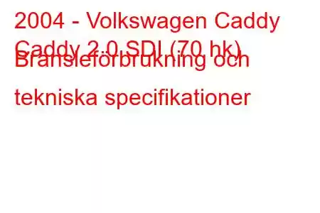 2004 - Volkswagen Caddy
Caddy 2.0 SDI (70 hk) Bränsleförbrukning och tekniska specifikationer