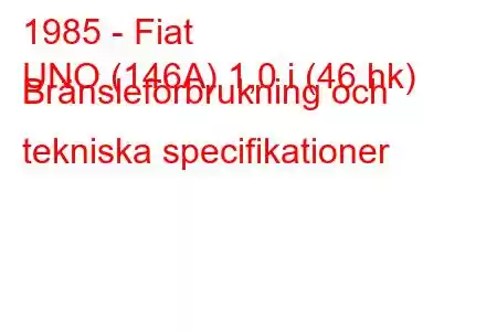 1985 - Fiat
UNO (146A) 1,0 i (46 hk) Bränsleförbrukning och tekniska specifikationer