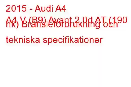 2015 - Audi A4
A4 V (B9) Avant 2.0d AT (190 hk) Bränsleförbrukning och tekniska specifikationer