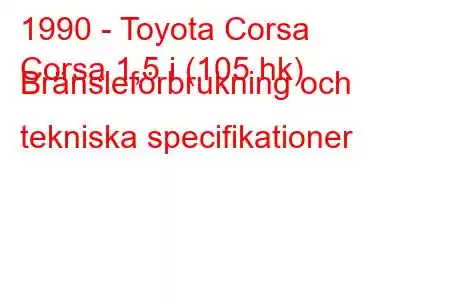 1990 - Toyota Corsa
Corsa 1,5 i (105 hk) Bränsleförbrukning och tekniska specifikationer