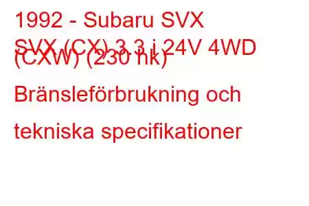 1992 - Subaru SVX
SVX (CX) 3.3 i 24V 4WD (CXW) (230 hk) Bränsleförbrukning och tekniska specifikationer