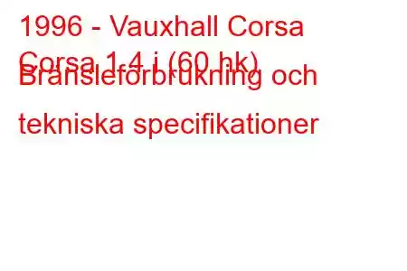 1996 - Vauxhall Corsa
Corsa 1.4 i (60 hk) Bränsleförbrukning och tekniska specifikationer