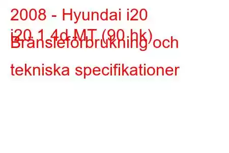 2008 - Hyundai i20
i20 1.4d MT (90 hk) Bränsleförbrukning och tekniska specifikationer