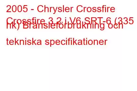 2005 - Chrysler Crossfire
Crossfire 3.2 i V6 SRT-6 (335 hk) Bränsleförbrukning och tekniska specifikationer