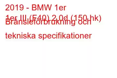 2019 - BMW 1er
1er III (F40) 2.0d (150 hk) Bränsleförbrukning och tekniska specifikationer