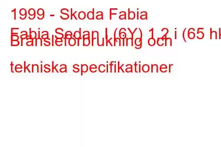 1999 - Skoda Fabia
Fabia Sedan I (6Y) 1,2 i (65 hk) Bränsleförbrukning och tekniska specifikationer