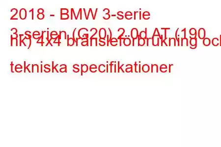 2018 - BMW 3-serie
3-serien (G20) 2.0d AT (190 hk) 4x4 bränsleförbrukning och tekniska specifikationer