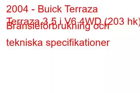 2004 - Buick Terraza
Terraza 3.5 i V6 4WD (203 hk) Bränsleförbrukning och tekniska specifikationer