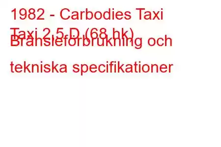 1982 - Carbodies Taxi
Taxi 2,5 D (68 hk) Bränsleförbrukning och tekniska specifikationer