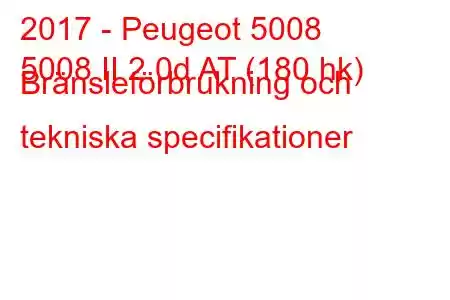 2017 - Peugeot 5008
5008 II 2.0d AT (180 hk) Bränsleförbrukning och tekniska specifikationer