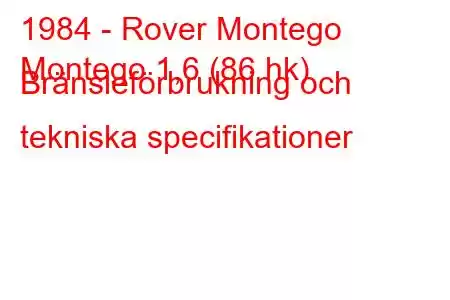 1984 - Rover Montego
Montego 1,6 (86 hk) Bränsleförbrukning och tekniska specifikationer