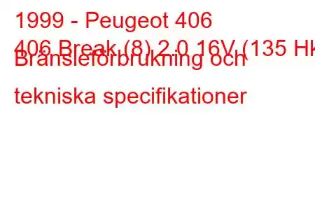 1999 - Peugeot 406
406 Break (8) 2.0 16V (135 Hk) Bränsleförbrukning och tekniska specifikationer