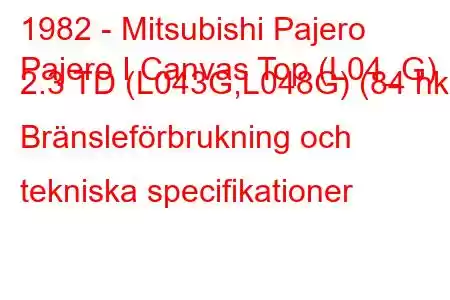 1982 - Mitsubishi Pajero
Pajero I Canvas Top (L04_G) 2.3 TD (L043G,L048G) (84 hk) Bränsleförbrukning och tekniska specifikationer