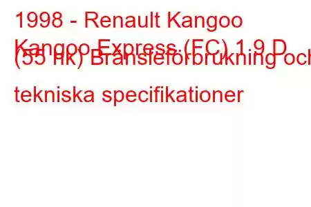 1998 - Renault Kangoo
Kangoo Express (FC) 1,9 D (55 hk) Bränsleförbrukning och tekniska specifikationer