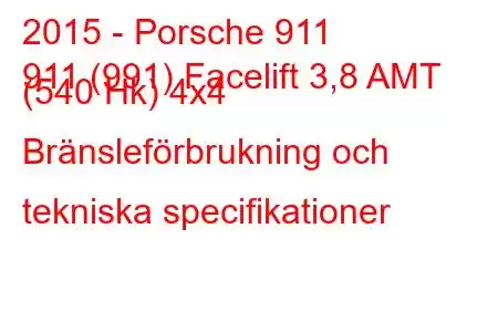 2015 - Porsche 911
911 (991) Facelift 3,8 AMT (540 Hk) 4x4 Bränsleförbrukning och tekniska specifikationer