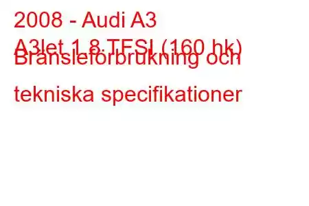 2008 - Audi A3
A3let 1.8 TFSI (160 hk) Bränsleförbrukning och tekniska specifikationer