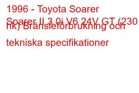 1996 - Toyota Soarer
Soarer II 3.0i V6 24V GT (230 hk) Bränsleförbrukning och tekniska specifikationer