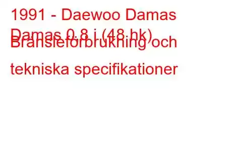 1991 - Daewoo Damas
Damas 0,8 i (48 hk) Bränsleförbrukning och tekniska specifikationer