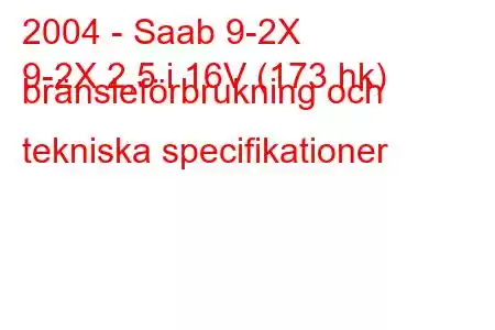 2004 - Saab 9-2X
9-2X 2,5 i 16V (173 hk) bränsleförbrukning och tekniska specifikationer