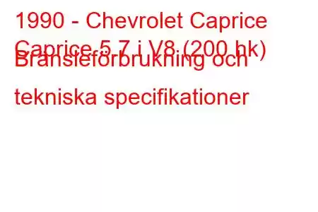 1990 - Chevrolet Caprice
Caprice 5.7 i V8 (200 hk) Bränsleförbrukning och tekniska specifikationer