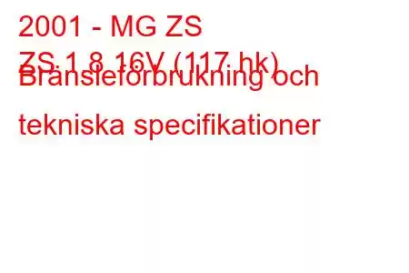 2001 - MG ZS
ZS 1.8 16V (117 hk) Bränsleförbrukning och tekniska specifikationer