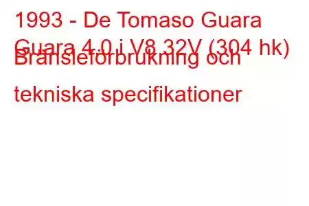 1993 - De Tomaso Guara
Guara 4.0 i V8 32V (304 hk) Bränsleförbrukning och tekniska specifikationer