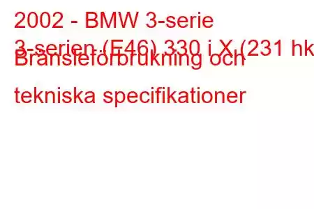 2002 - BMW 3-serie
3-serien (E46) 330 i X (231 hk) Bränsleförbrukning och tekniska specifikationer