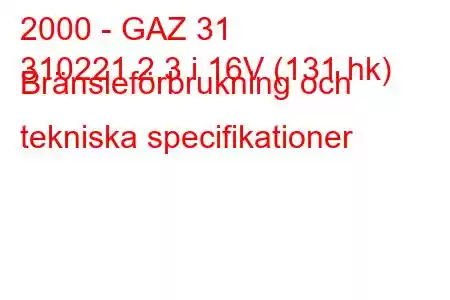 2000 - GAZ 31
310221 2.3 i 16V (131 hk) Bränsleförbrukning och tekniska specifikationer